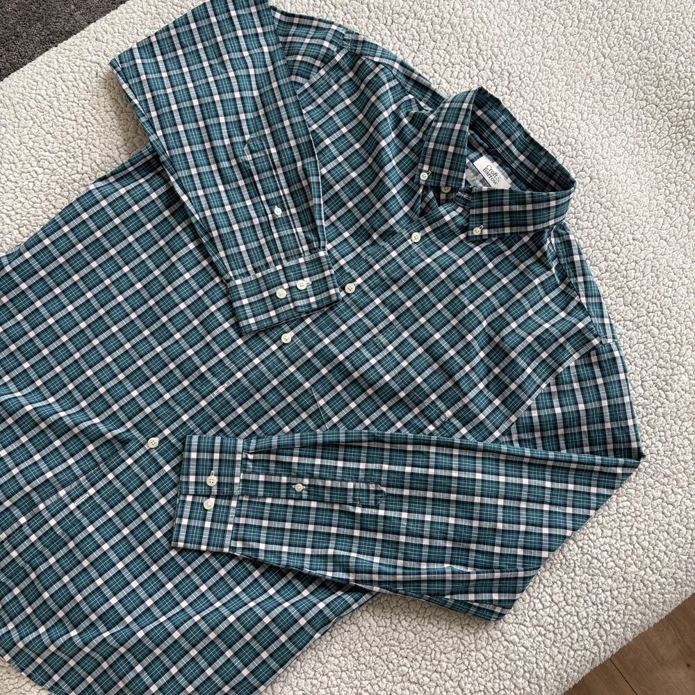 Croft & Borrow Men’s Size Large Teal Gray Long Sleeve Button Up Dress Shirt